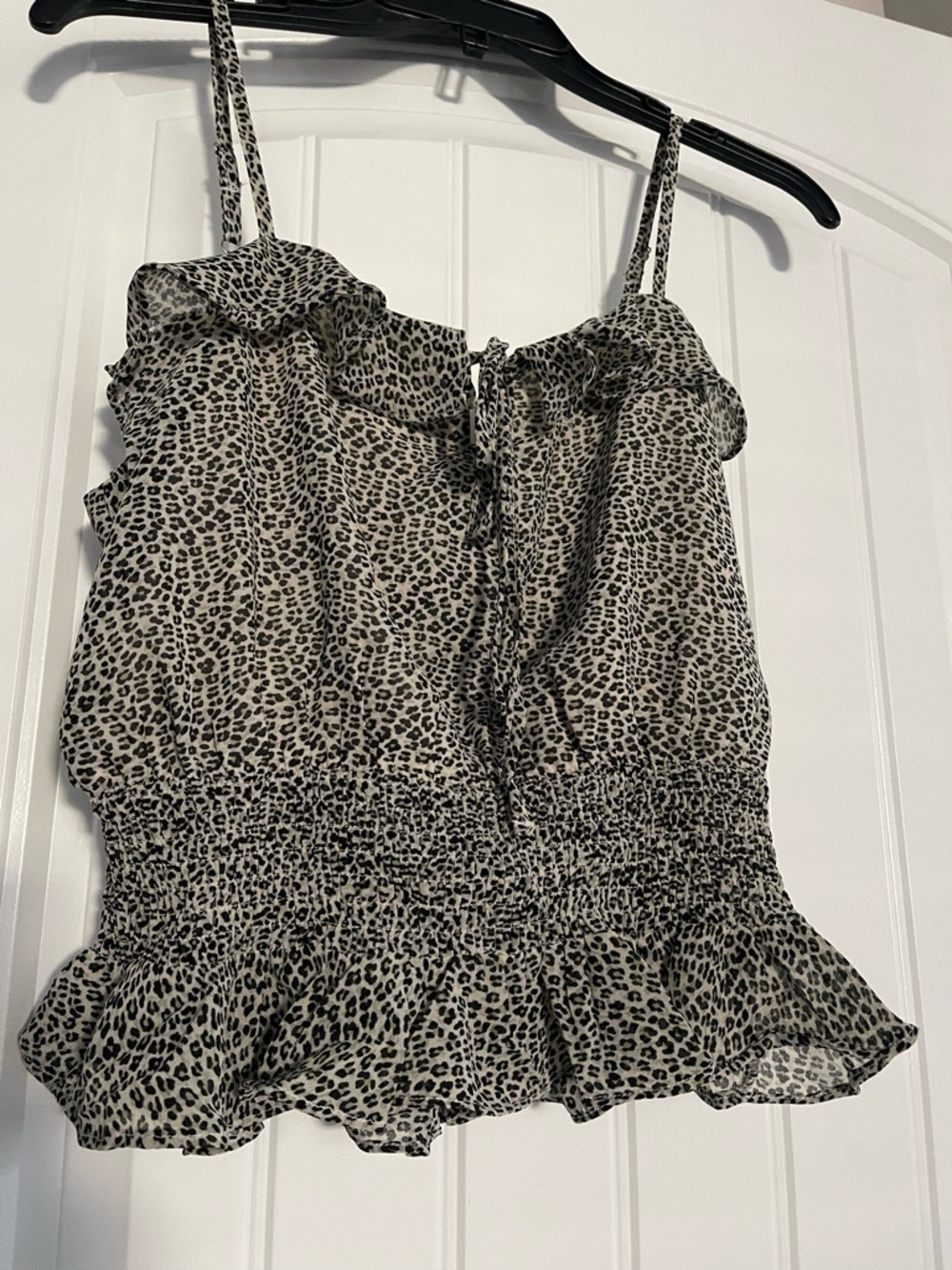 Dress Forum Beige and Black Leopard Ruffle-Strap Camisole size M New!